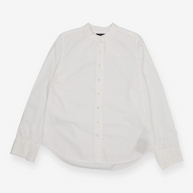 Cotton Poplin Ruffle Sleeve Shirt White Classic Fi