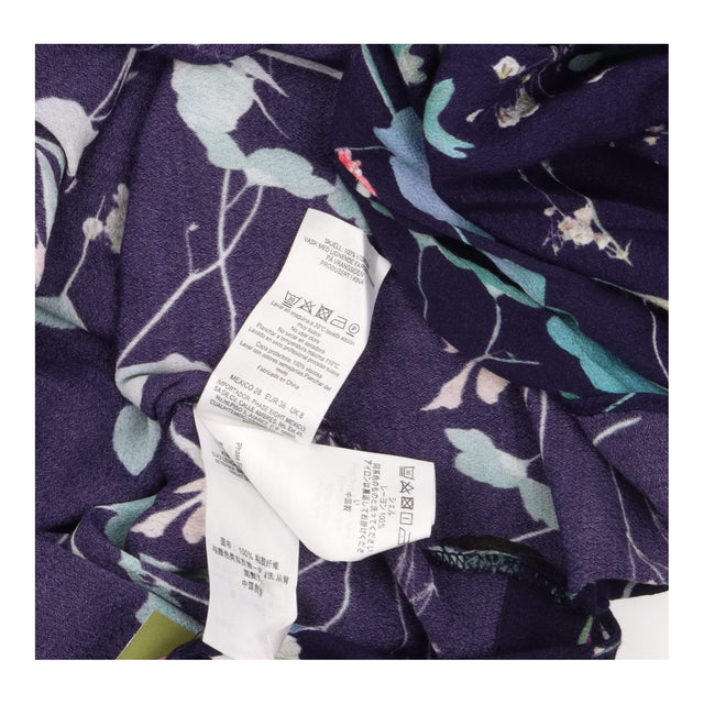 Dress Navy Blue Floral Print Long Sleeve V-Neck