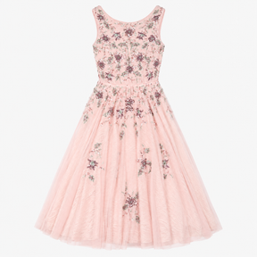 Midi Dress Blush Pink Floral Sequin Beaded Tulle A