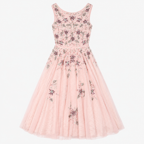 Midi Dress Blush Pink Floral Sequin Beaded Tulle A