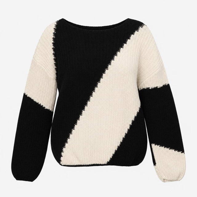 Black Cream Organic Wool Cotton Diagonal Colourblo