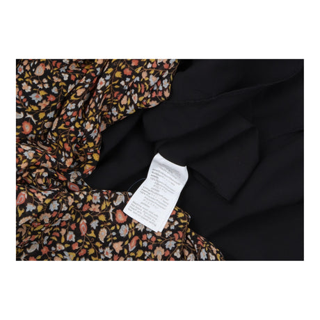 Dress Floral Smocked Neck Long Sleeve Midi Black M