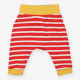 Cuffed leggings red and white stripe yellow band
