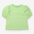 Top Green Striped Puff Sleeve Metallic
