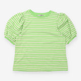 Top Green Striped Puff Sleeve Metallic