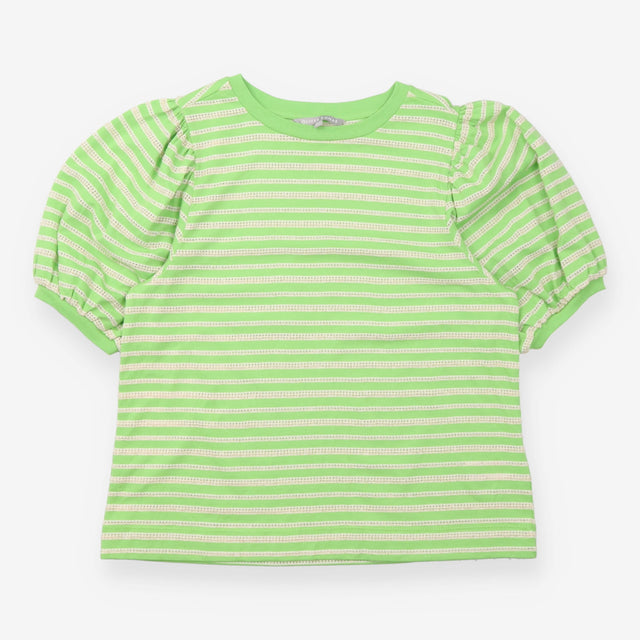 Top Green Striped Puff Sleeve Metallic