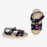 Sandals Blue Leather with Heart Appliques