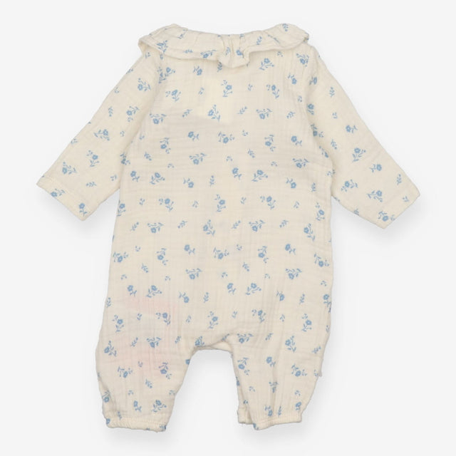 Romper cream blue floral muslin