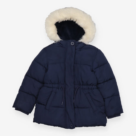 Puffer Coat Navy with White faux Fur Hood 