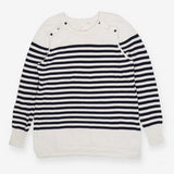 White and navy striped knit sweater dress maternit