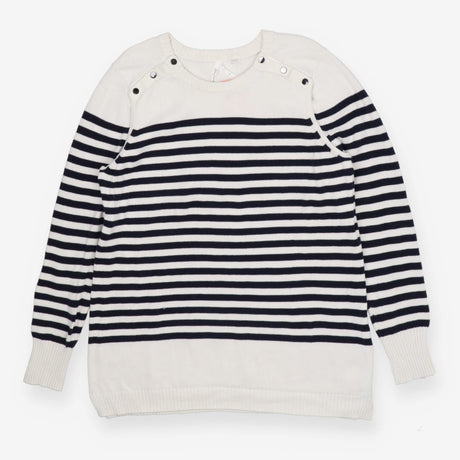 White and navy striped knit sweater dress maternit