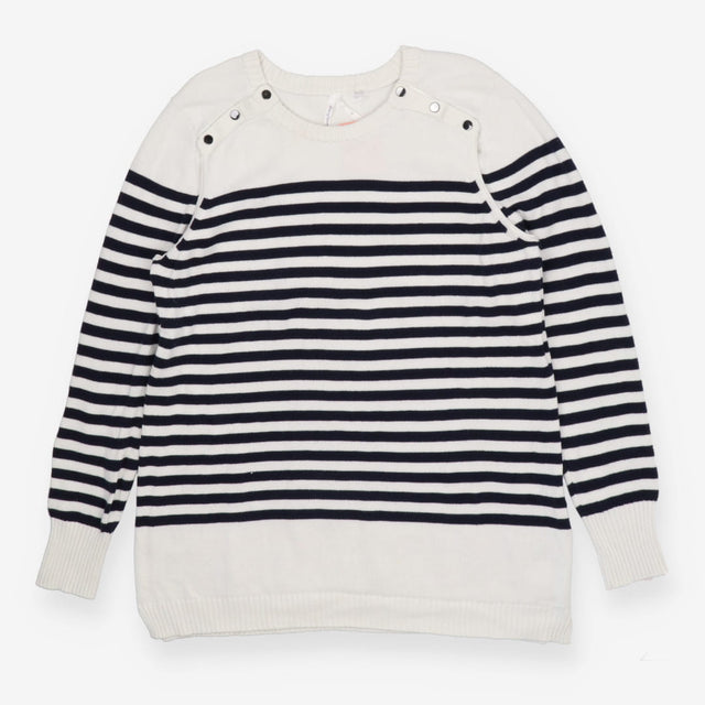 White and navy striped knit sweater dress maternit
