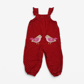 Dungarees Cord Red spot with Bird Applique
