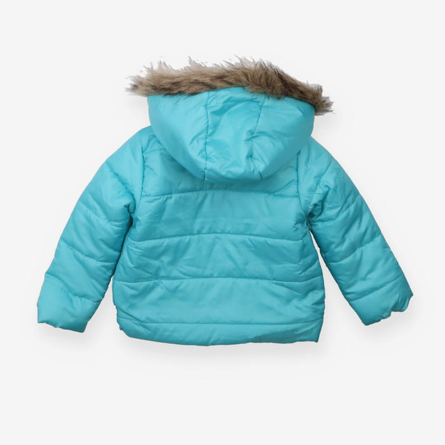 Blue Fleece Lined Fur Hood Coat