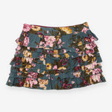 Mini Skirt Dark Teal Floral Tiered Ruffle