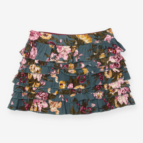 Mini Skirt Dark Teal Floral Tiered Ruffle