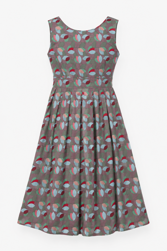 Grey Teal Pink Geometric Leaf Print