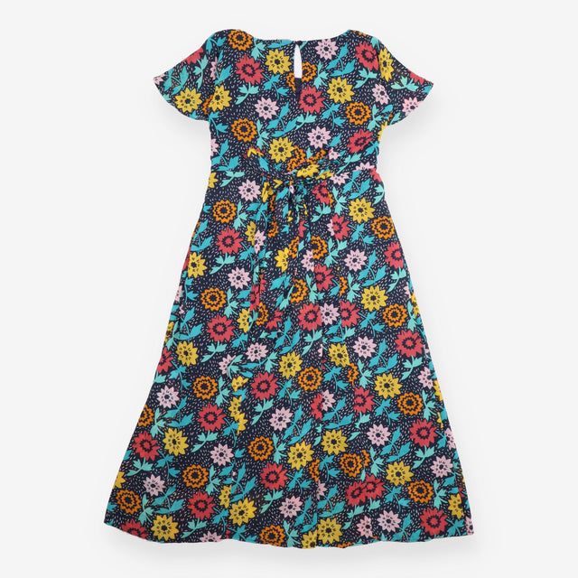 Dress Floral Print Navy V-Neck Short Sleeve Maxi N