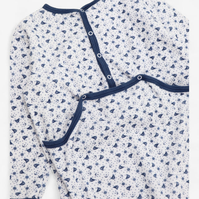 Sleepsuit white velour blue boats and anchors 