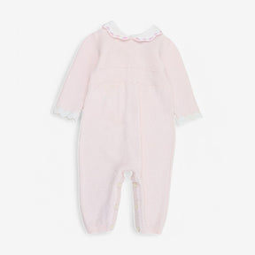 Knit Romper Pink with Floral Collar