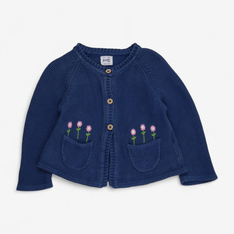 Cardigan Navy Knit with Floral Applique