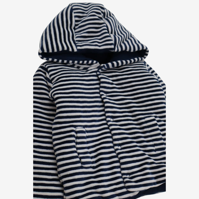 Blue and White Stripe Velour Cardigan