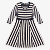 Dress Navy Blue Cream Stripe Knitted Scoop Neck