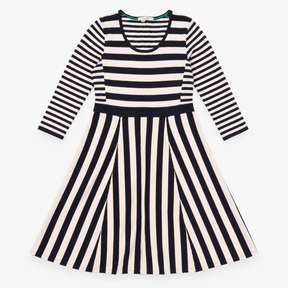 Dress Navy Blue Cream Stripe Knitted Scoop Neck