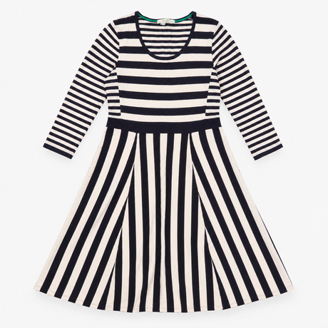 Dress Navy Blue Cream Stripe Knitted Scoop Neck