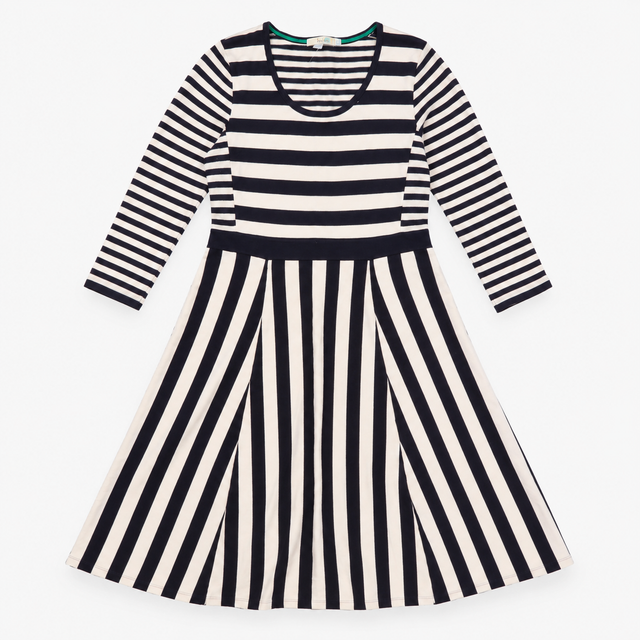 Dress Navy Blue Cream Stripe Knitted Scoop Neck