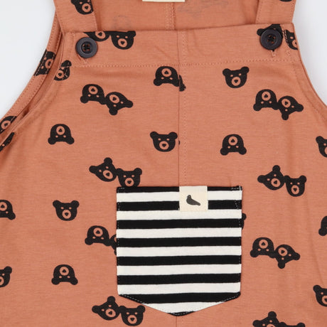 Dungarees Jersey Brick Red with Bear Print