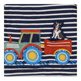 Tee blue white stripe tractor applique LS