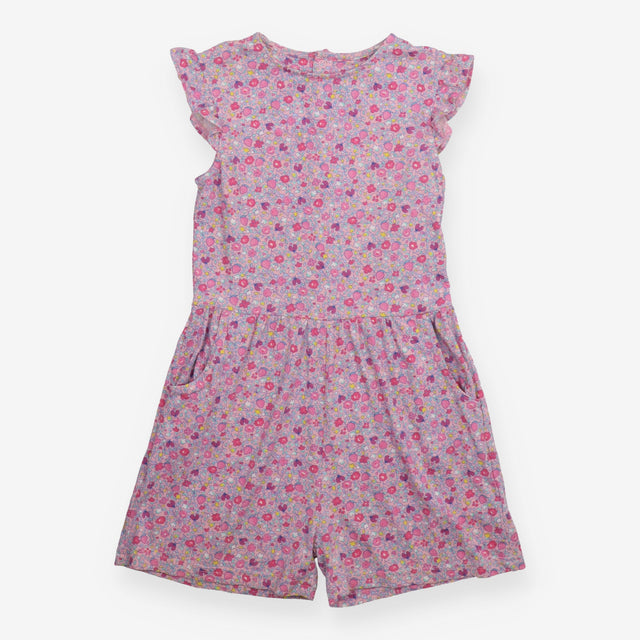 Shortie Jumpsuit Ruffle Shoulders Pink Ditsy Flowe