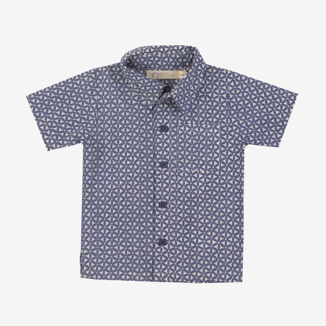 Summer Woven Shirt Blue Block Print