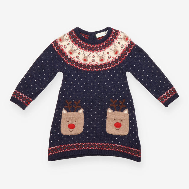 Knit Sweater Dress Navy Reindeer Fairisle