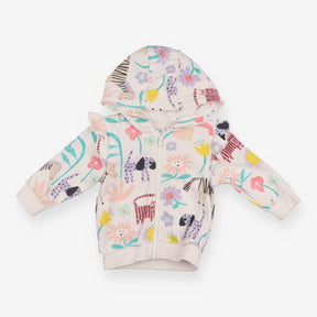 Hoodie zip up white with cats dogs and flowers