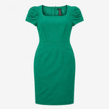 Emerald Green Square Neck Ruched Waist Puff Sleeve