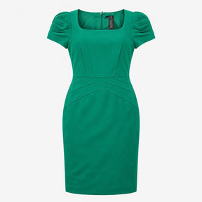Emerald Green Square Neck Ruched Waist Puff Sleeve