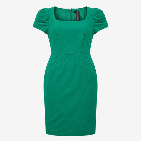 Emerald Green Square Neck Ruched Waist Puff Sleeve