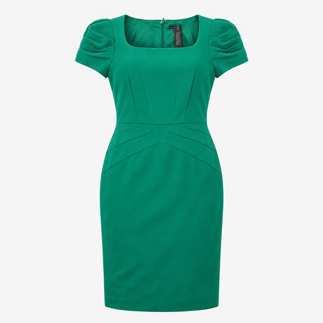 Emerald Green Square Neck Ruched Waist Puff Sleeve
