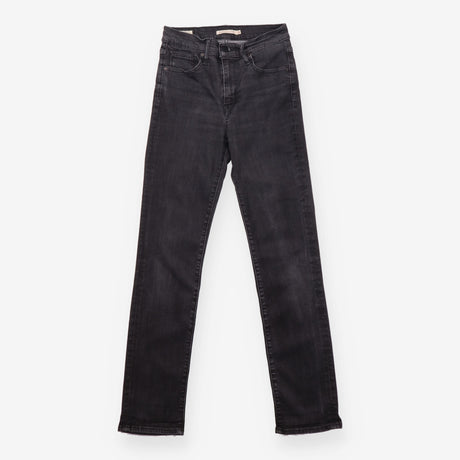 Straight Jeans Washed Black High Rise Slim Fit