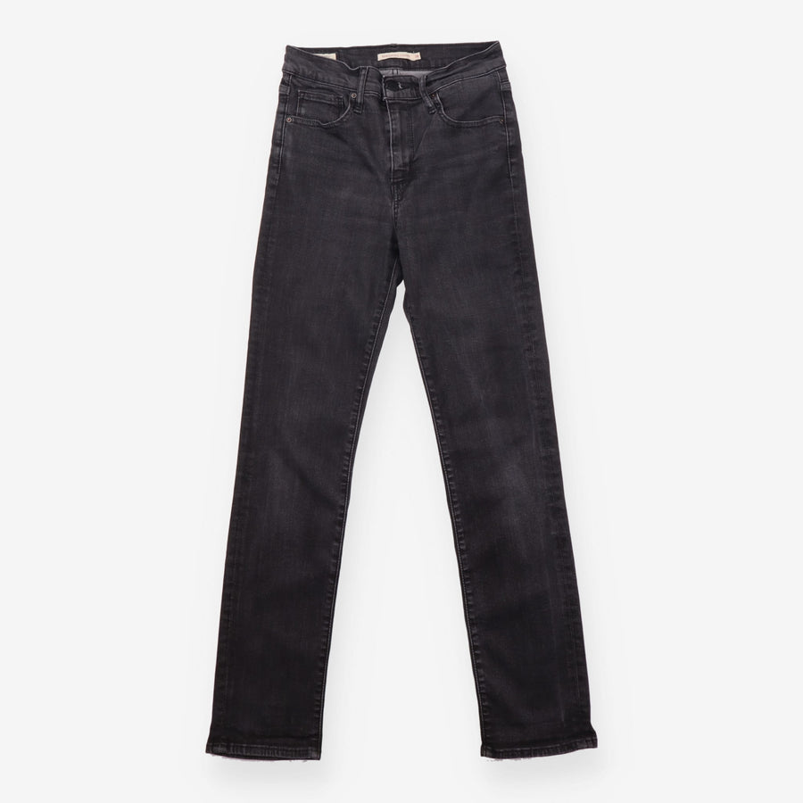 Straight Jeans Washed Black High Rise Slim Fit