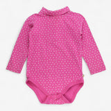 Bodysuit long sleeve roll neck pink with white dot