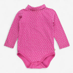 Bodysuit long sleeve roll neck pink with white dot