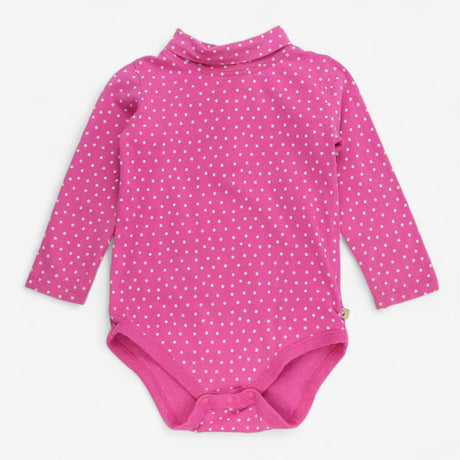 Bodysuit long sleeve roll neck pink with white dot