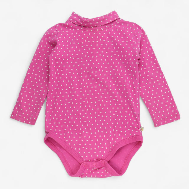 Bodysuit long sleeve roll neck pink with white dot