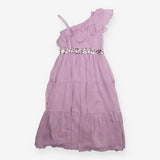 Dress purple sequins waistband one shoulder