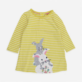 Dress SS Yellow Striped Bunnies