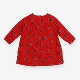 Dress red muslin flowers blue check lining LS