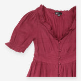 Burgundy Ruffle Button Front Maxi Dress